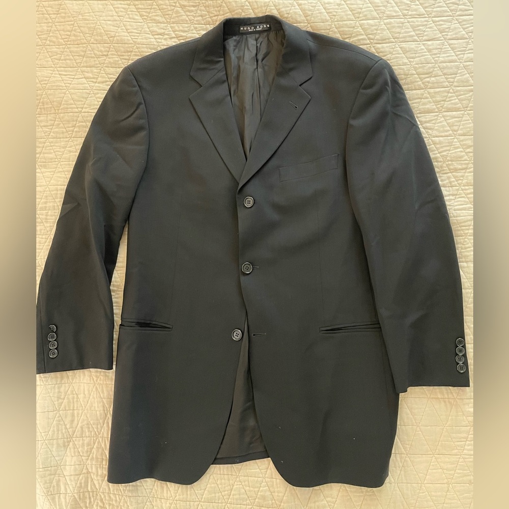 HUGO BOSS Vintage 3-Button Slit Pocket Wool Suit Jacket in Black Size 40 R